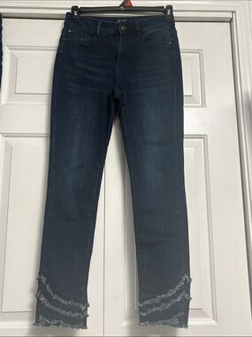 CHARLIE B Dark Blue Frayed Hem Cropped Jeans